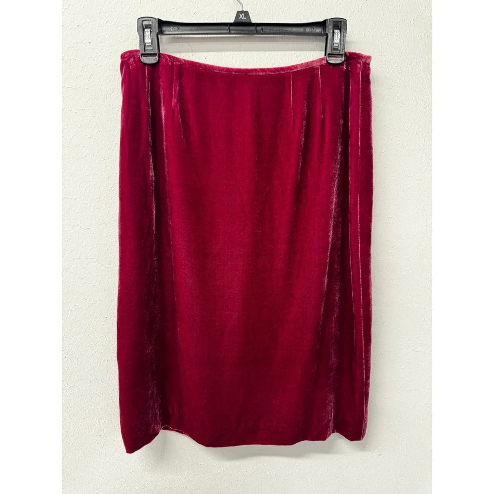 Vintage Albert Nipon Dark Raspberry Velvet 2-Piece Tank & Pencil Skirt Set Sz 8